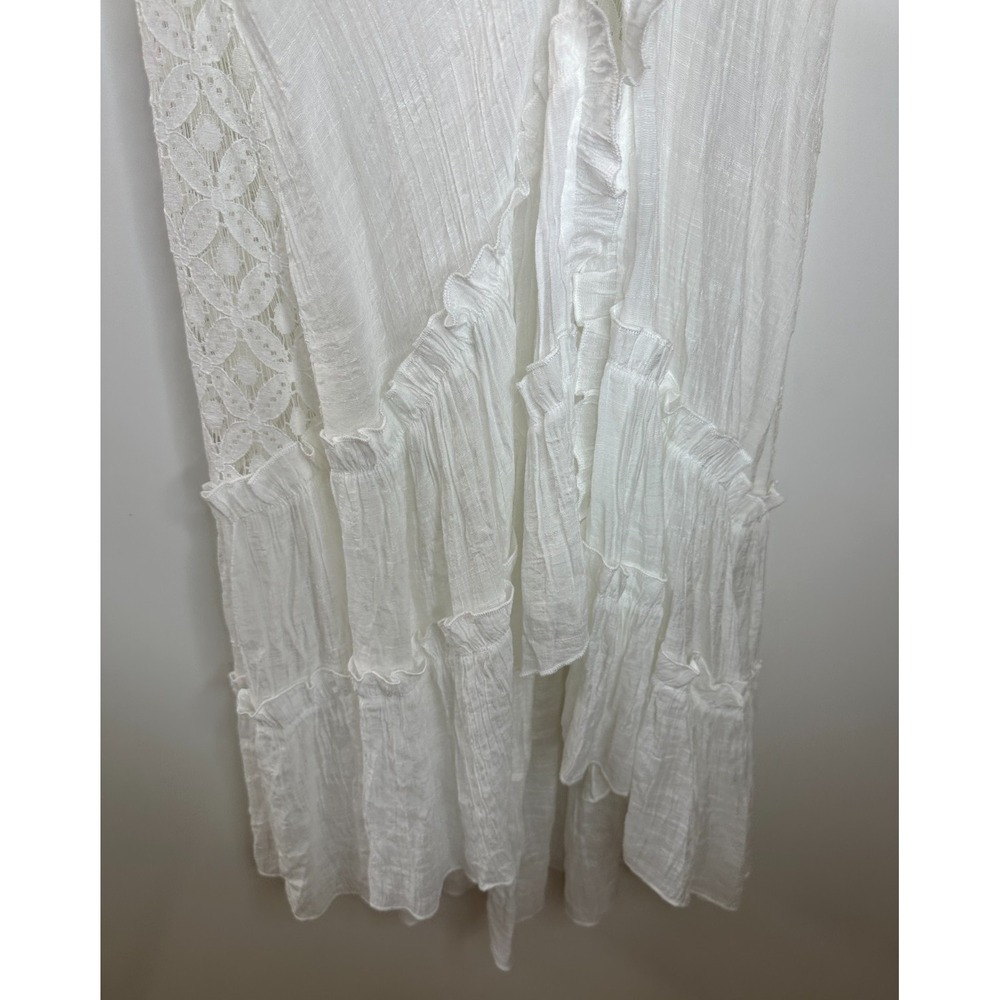 Shyanne White Open Front Tiered Ruffled Lace Duster Vest Large Country Boho - Picture 8 of 12